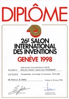 Диплом 26-ого Международного салона изобретений,  Женева 1998